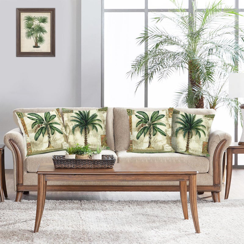 Bonhause Tropical Palm Tree Throw Pillow Covers 18 x 18 Inch Summer Outdoor Green Leaves Decorative Pillow Cases Polyester Linen Cushion Covers for Couch Sofa Home Decor Set of 4 - Image 3